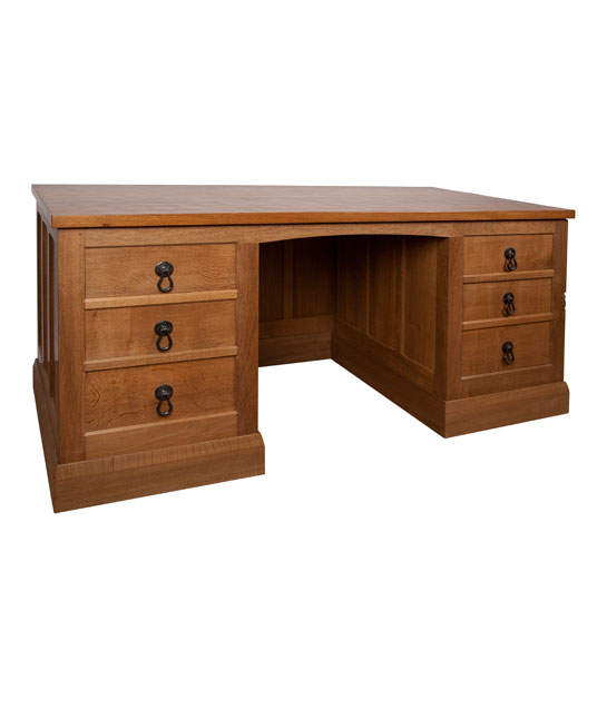 DB070 Solid Oak Kneehole Desk with Five Drawers 5