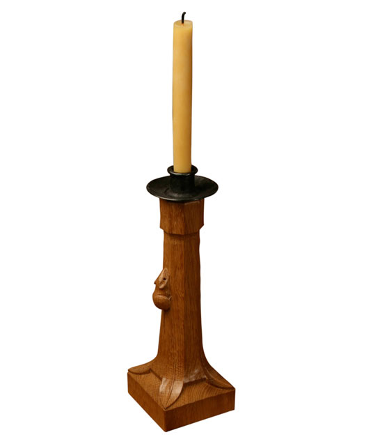 GS070 Solid Oak Candlestick with Wrought Iron Sconce 11½